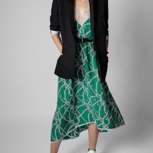 NWT ZADIG&VOLTAIRE RISTY ZV LOGO CHAIN PRINTED LACE TRIM SILK MAXI DRESS SIZE M